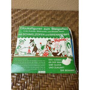 Vintage German Bleigießen Glücksfiguren Kit With Schmeltzofen & Brennstoff